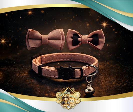 Cat Collar Breakaway Bowtie Safety with Bell Adjustbale Kitten Puppy Solid Plaid Color Set D-[2Pcs] Pink-2